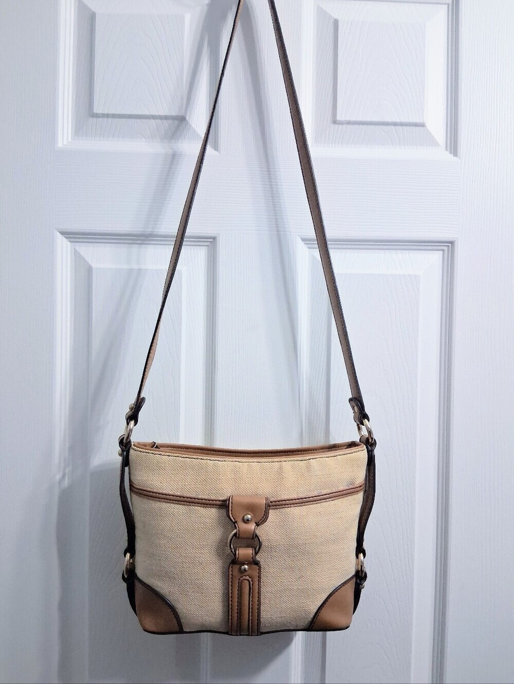 Vintage Etienne Aigner Tweed Shoulder Bag Beige Brown Classic Canvas Purse - Picture 4 of 15